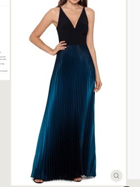 Aqua Pleated Shimmer Gown (Bloomingdale’s)